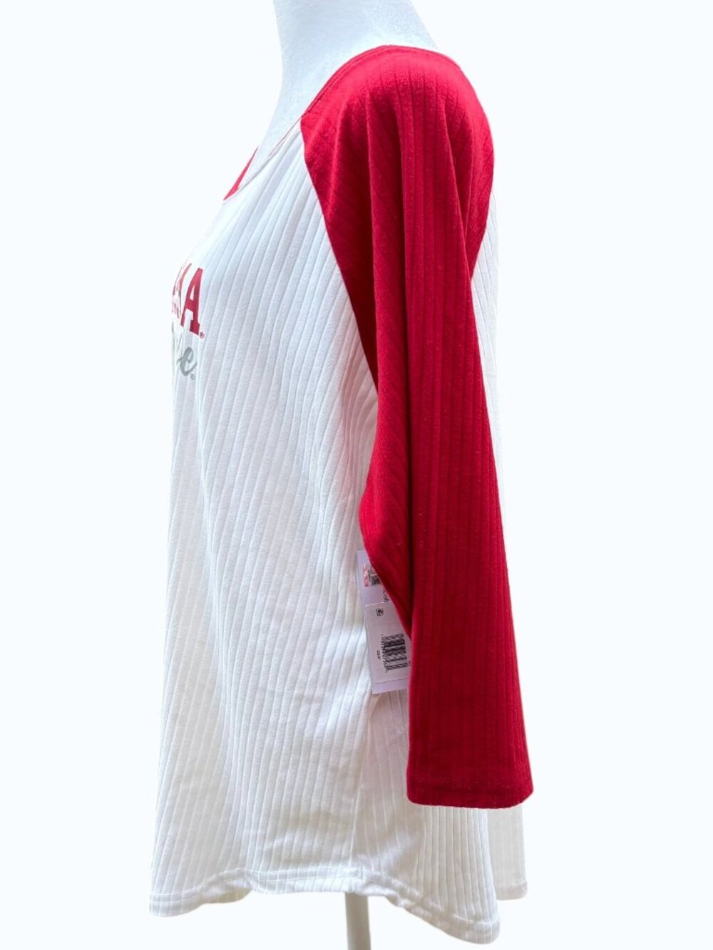 Alabama Crimson Tide Ribbed Knit 3/4 Sleeve Top XL Red White Hi-Low Hem Sideline - Picture 7 of 16